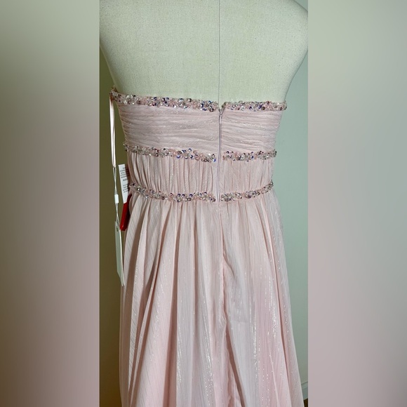 Mac Duggal 68096 | Pale Pink Beaded Ruffle High Low Gown | Strapless | Size 10 - Picture 7 of 7